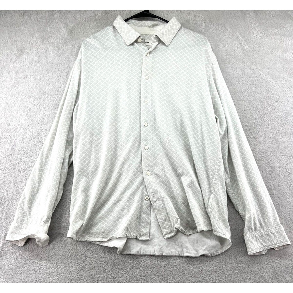 Reserved Shirt Mens XL Slim Fit Button Down Shirt White Grey Geometric Diamond